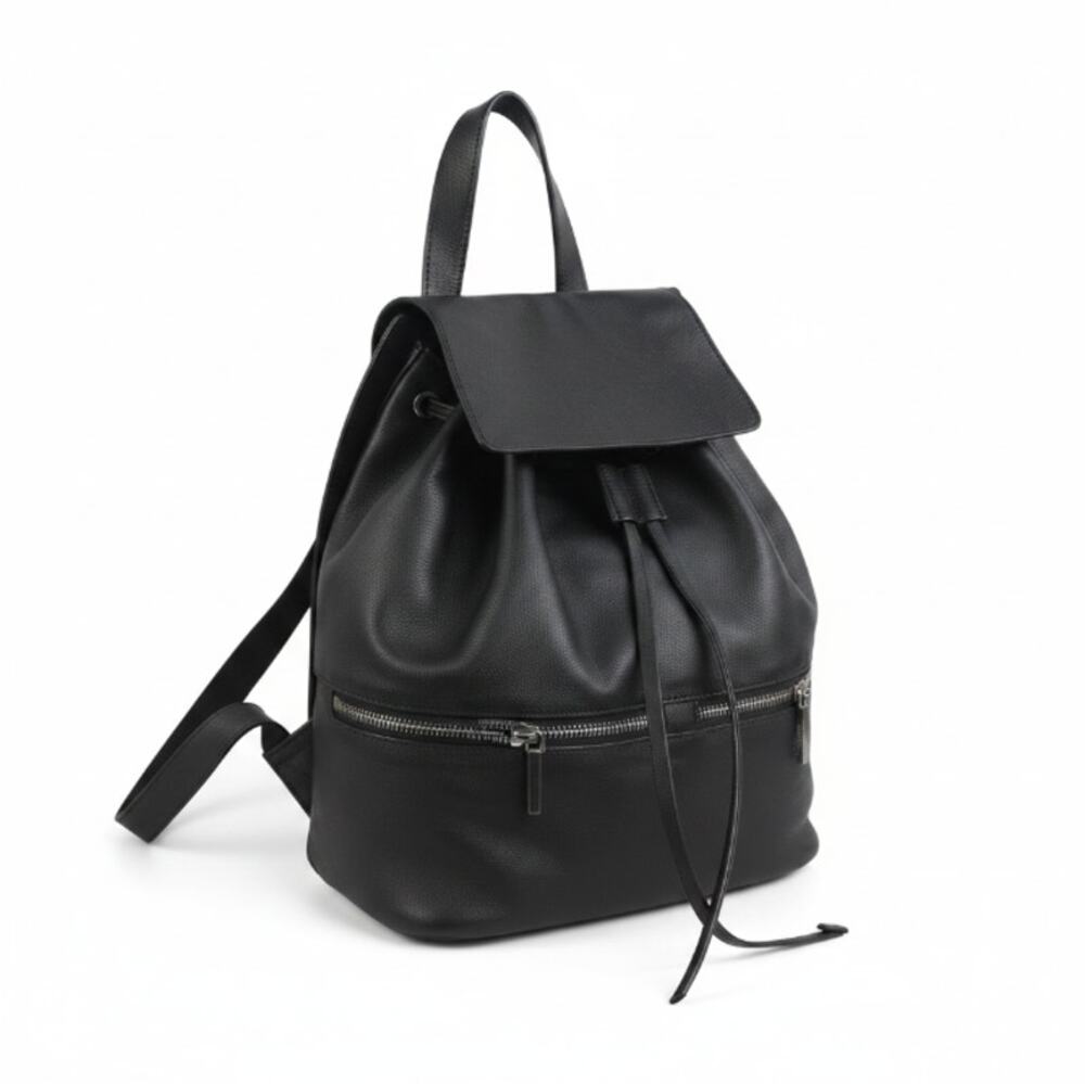 WHISTLES Cow Leather Backpack Black Drawstring Zip Academia Lifestyle Travel